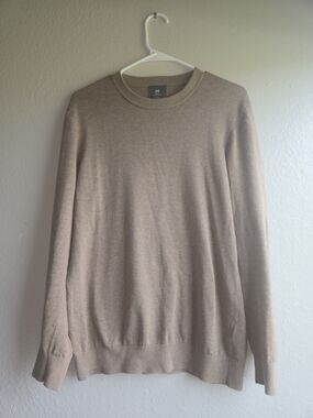 H&M Men’s Slim Fit Knit Crewneck Sweater Light Brown Beige Size M